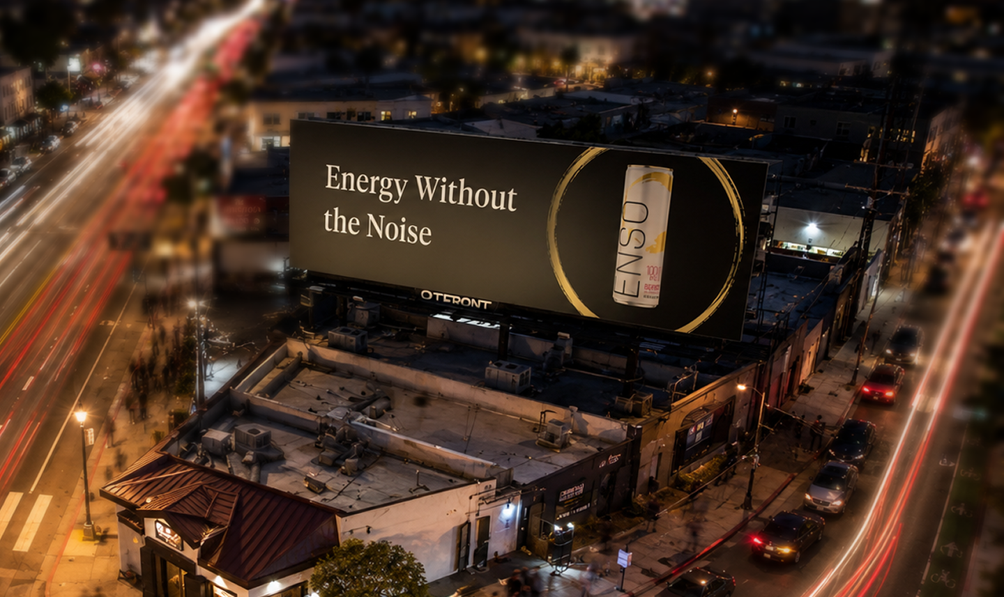 ENSO Energy billboard sales material with can packaging